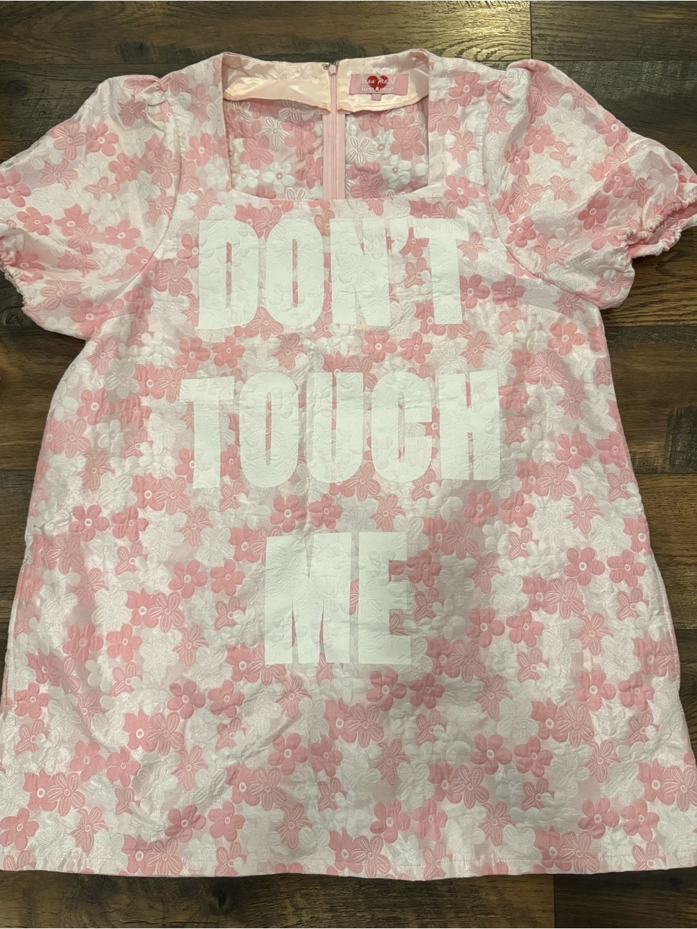 Trixie Mattel Pink White Floral Jacquard Puff Sleeve Shift Dress Short Sleeve XL